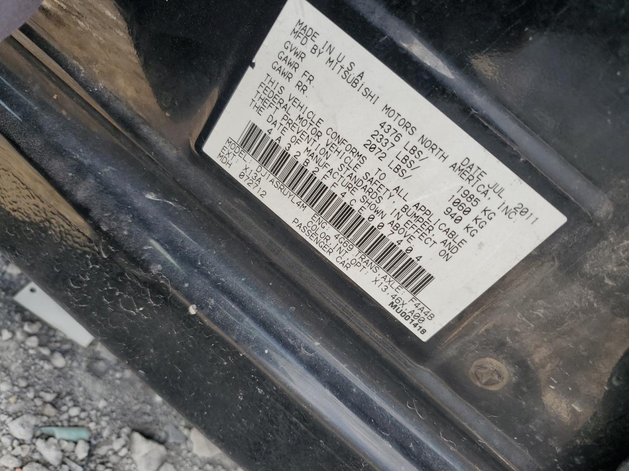 2012 Mitsubishi Galant Fe VIN: 4A32B2FF4CE007404 Lot: 69379755