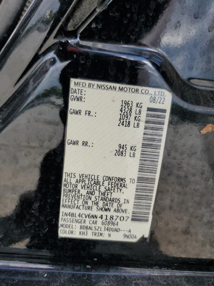 2022 Nissan Altima Sr VIN: 1N4BL4CV6NN418707 Lot: 70555475