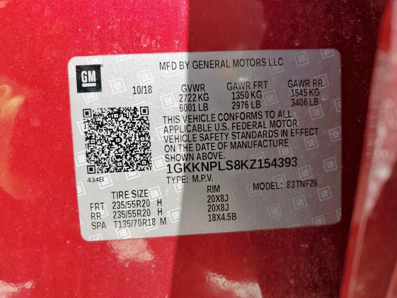2019 GMC Acadia Denali VIN: 1GKKNPLS8KZ154393 Lot: 70854645