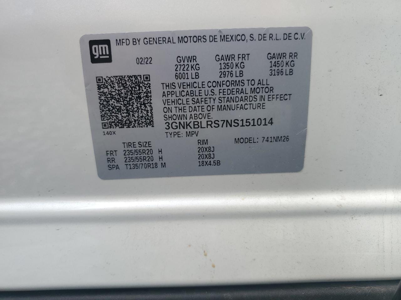 2022 Chevrolet Blazer Premier VIN: 3GNKBLRS7NS151014 Lot: 68068685