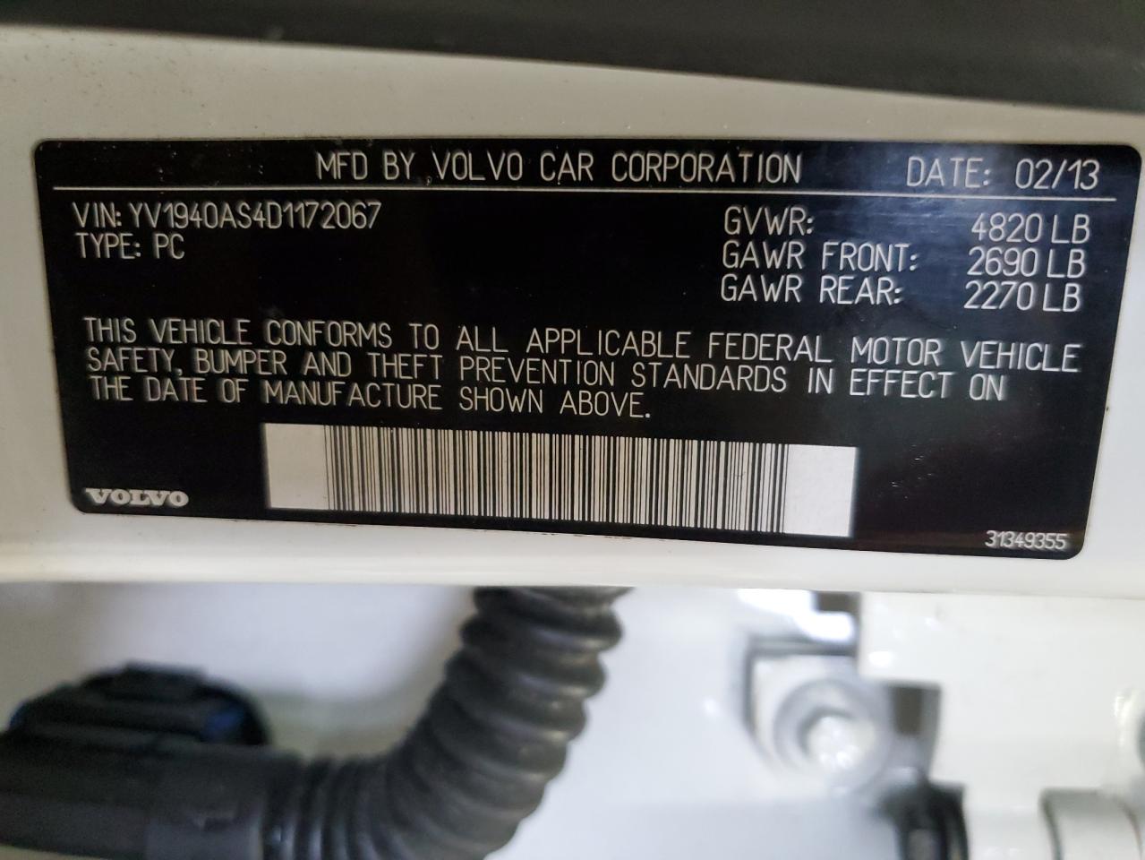 2013 Volvo S80 3.2 VIN: YV1940AS4D1172067 Lot: 69450425