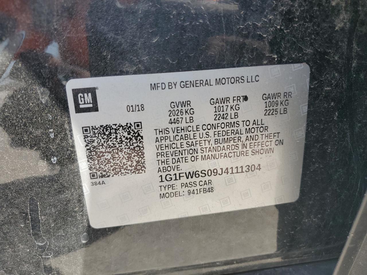 2018 Chevrolet Bolt Ev Lt VIN: 1G1FW6S09J4111304 Lot: 69467945