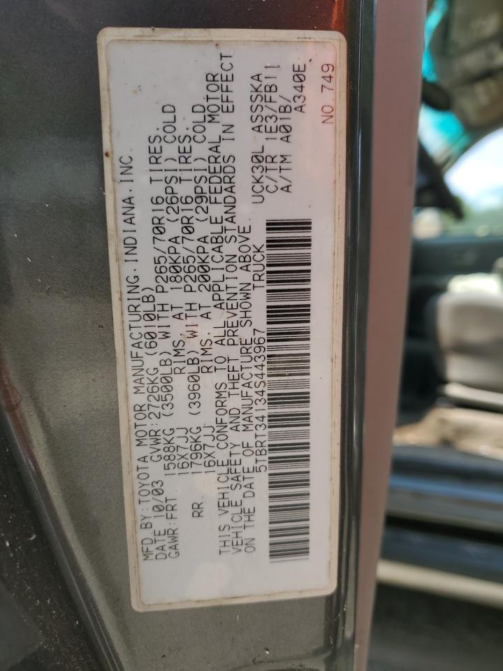 2004 Toyota Tundra Access Cab Sr5 VIN: 5TBRT34134S443967 Lot: 68913605