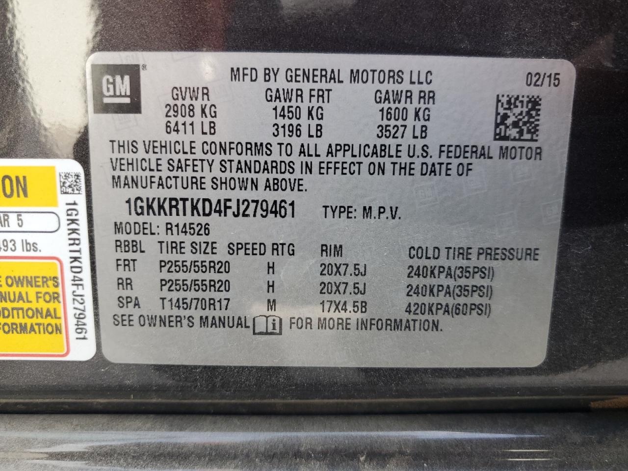 2015 GMC Acadia Denali VIN: 1GKKRTKD4FJ279461 Lot: 67987475