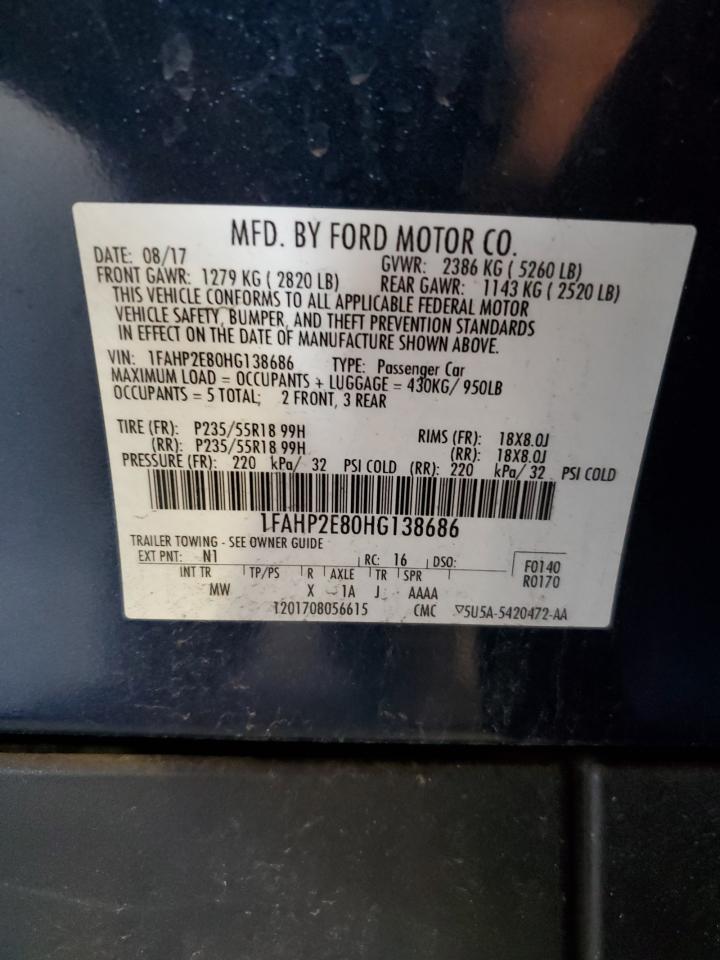 2017 Ford Taurus Sel VIN: 1FAHP2E80HG138686 Lot: 70547515