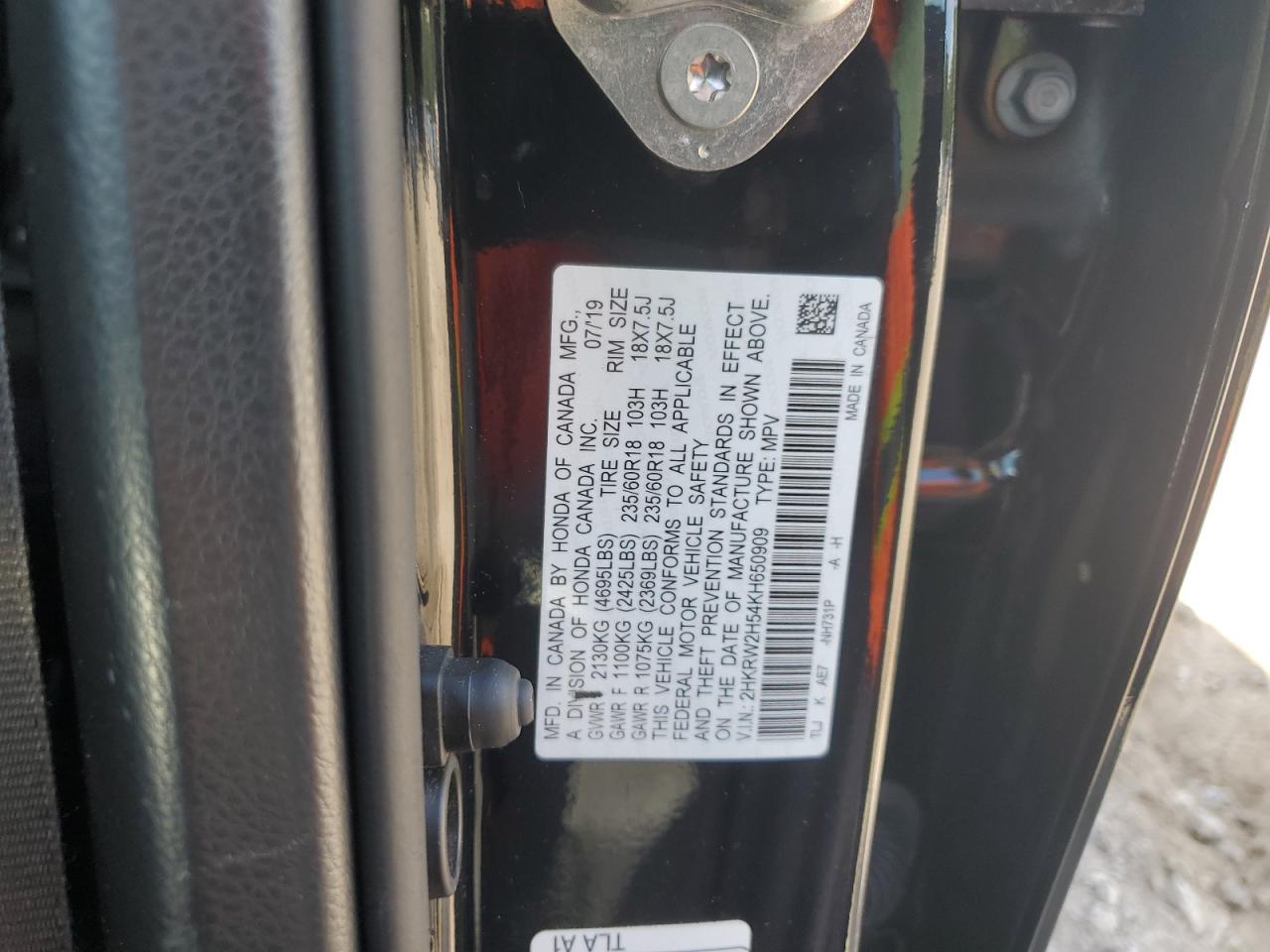 2019 Honda Cr-V Ex VIN: 2HKRW2H54KH650909 Lot: 70687985