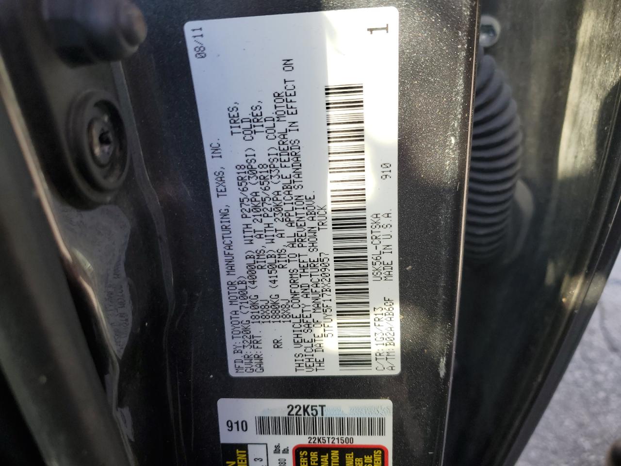 2011 Toyota Tundra Double Cab Sr5 VIN: 5TFUY5F17BX209057 Lot: 70257725