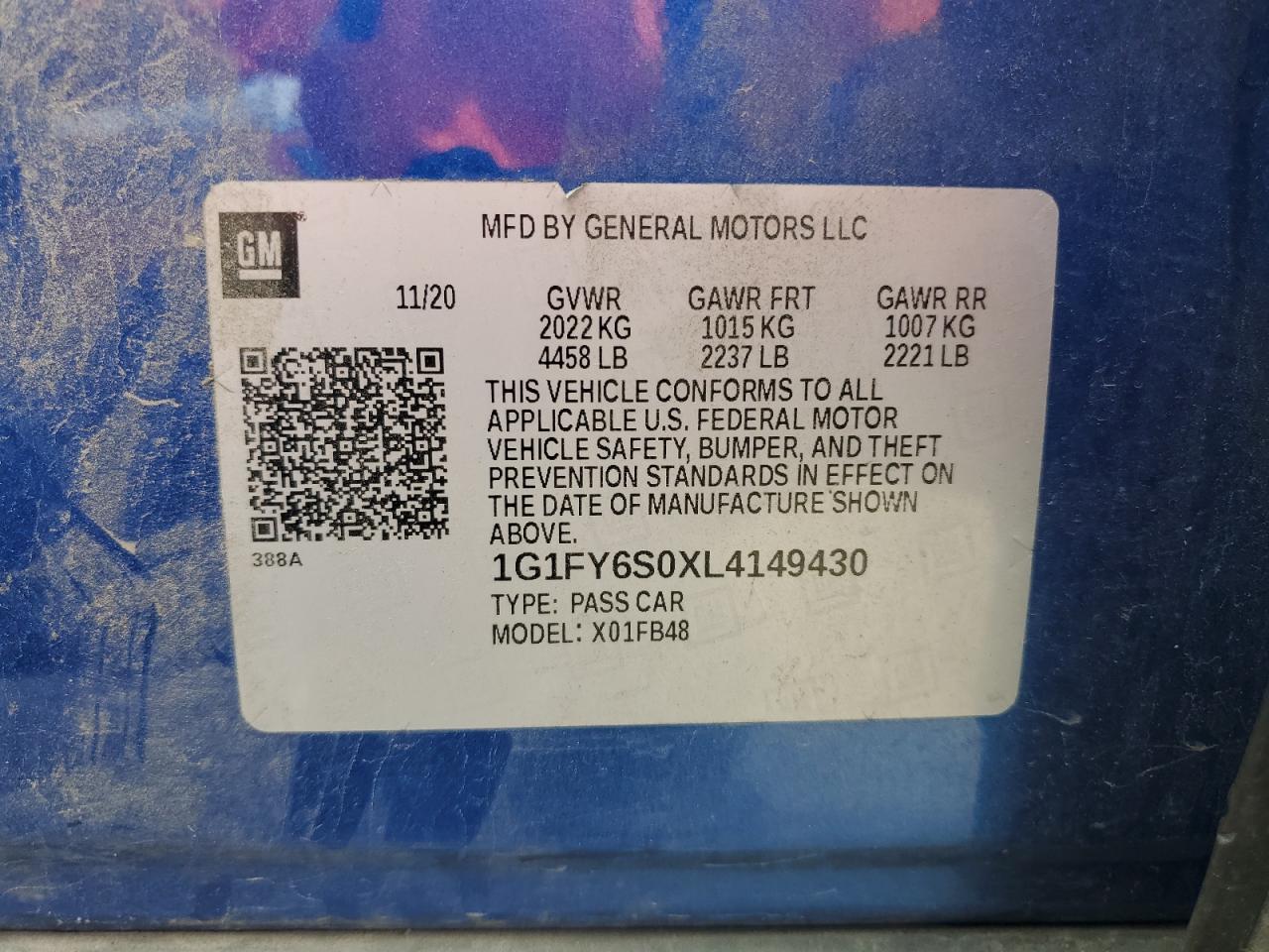 2020 Chevrolet Bolt Ev Lt VIN: 1G1FY6S0XL4149430 Lot: 68657265