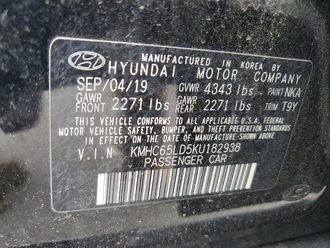 2019 Hyundai Ioniq VIN: KMHC65LD5KU182938 Lot: 66456995