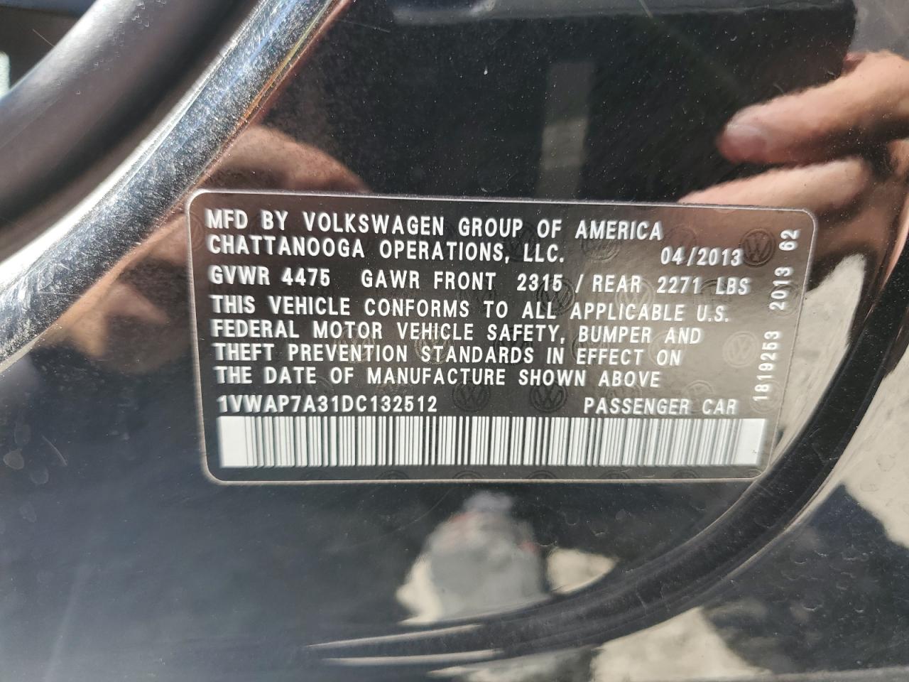 2013 Volkswagen Passat S VIN: 1VWAP7A31DC132512 Lot: 69600855