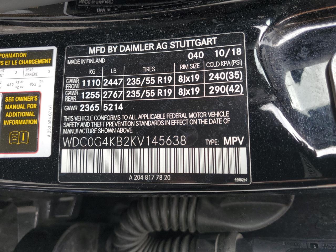 2019 Mercedes-Benz Glc 300 4Matic VIN: WDC0G4KB2KV145638 Lot: 68157755