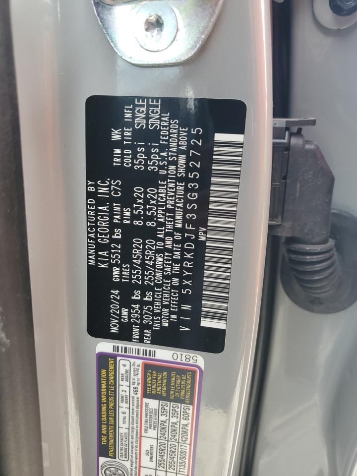 2025 Kia Sorento Sx VIN: 5XYRKDJF3SG352725 Lot: 70495395