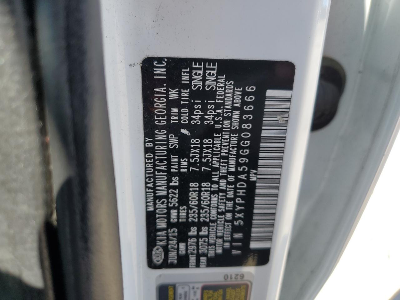 2016 Kia Sorento Ex VIN: 5XYPHDA59GG083666 Lot: 68631615