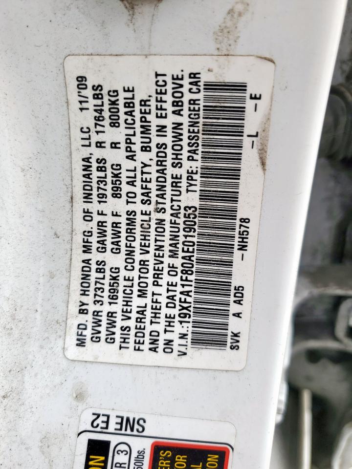 2010 Honda Civic Ex VIN: 19XFA1F80AE019053 Lot: 70115095