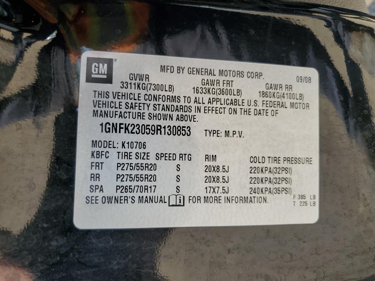 2009 Chevrolet Tahoe K1500 Lt VIN: 1GNFK23059R130853 Lot: 70175615