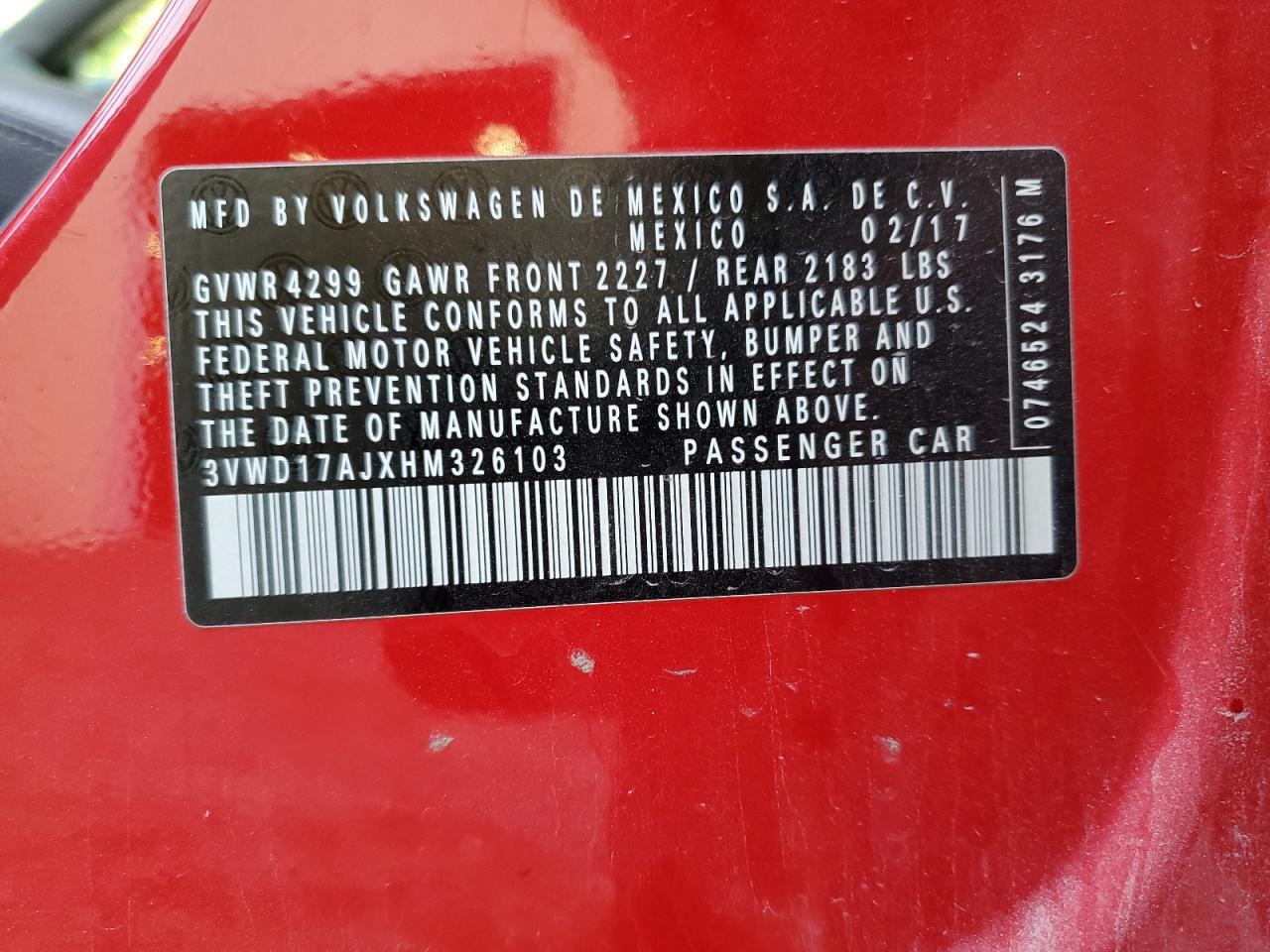 2017 Volkswagen Jetta Sport VIN: 3VWD17AJXHM326103 Lot: 68684355