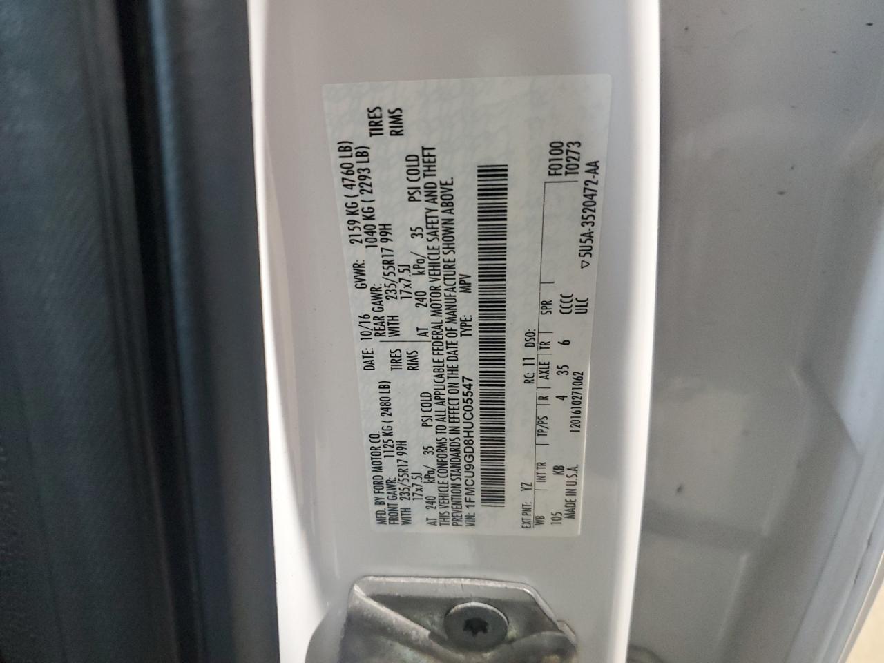 2017 Ford Escape Se VIN: 1FMCU9GD8HUC05547 Lot: 80256985