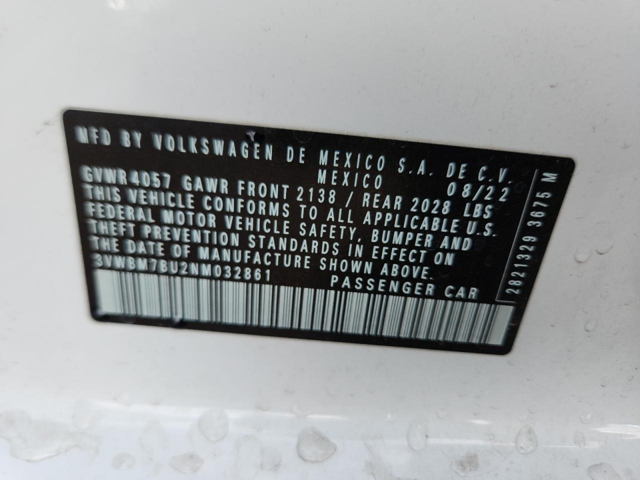 2022 Volkswagen Jetta Sport VIN: 3VWBM7BU2NM032861 Lot: 70541845