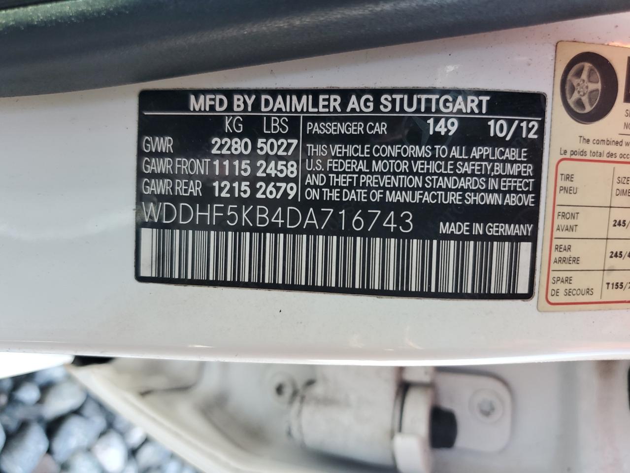 2013 Mercedes-Benz E 350 VIN: WDDHF5KB4DA716743 Lot: 68905665