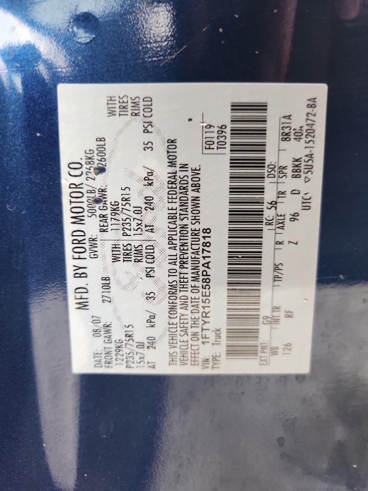 2008 Ford Ranger Super Cab VIN: 1FTYR15E58PA17818 Lot: 70323565