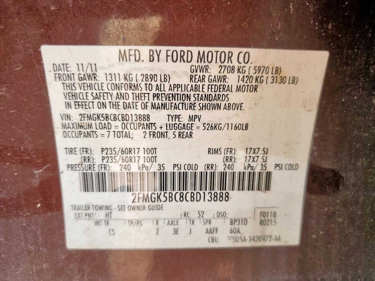 2012 Ford Flex Se VIN: 2FMGK5BC8CBD13888 Lot: 69591655