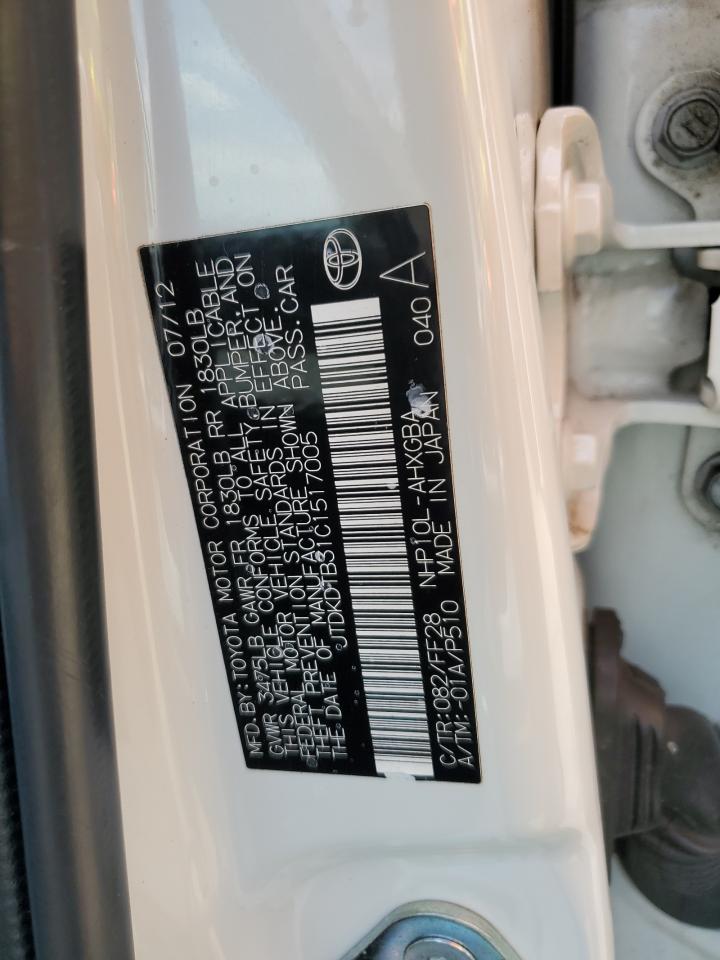 2012 Toyota Prius C VIN: JTDKDTB31C1517005 Lot: 70772465