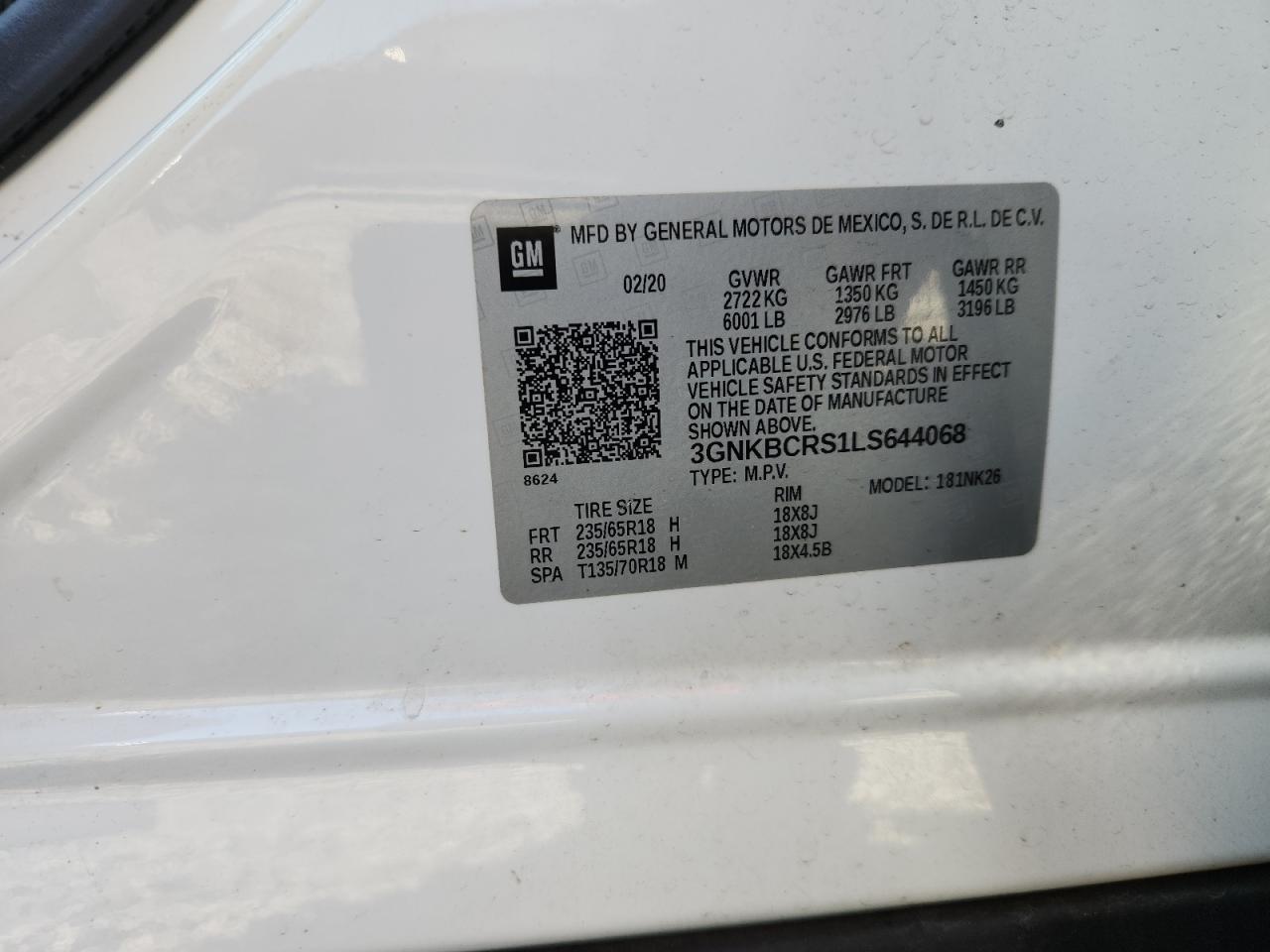 2020 Chevrolet Blazer 2Lt VIN: 3GNKBCRS1LS644068 Lot: 70136575