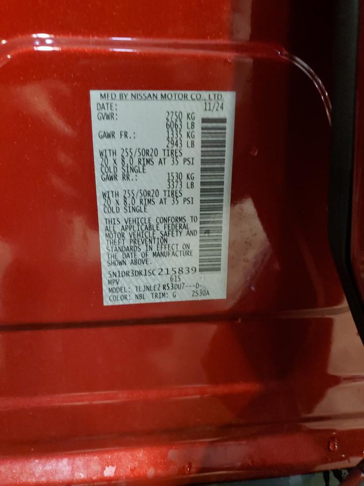 2025 Nissan Pathfinder Platinum VIN: 5N1DR3DK4RC222648 Lot: 67668735