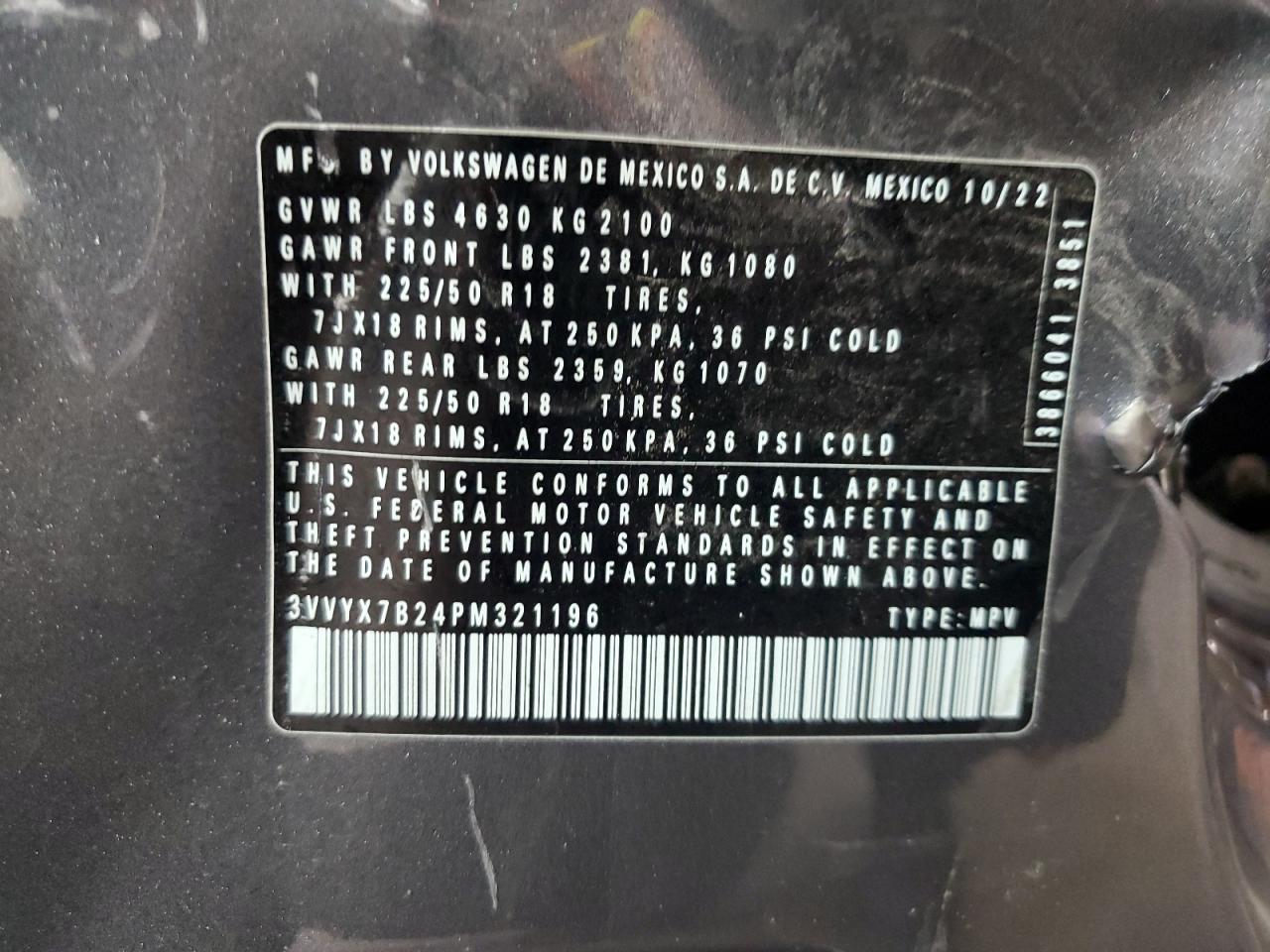 2023 Volkswagen Taos Se VIN: 3VVYX7B24PM321196 Lot: 67092195