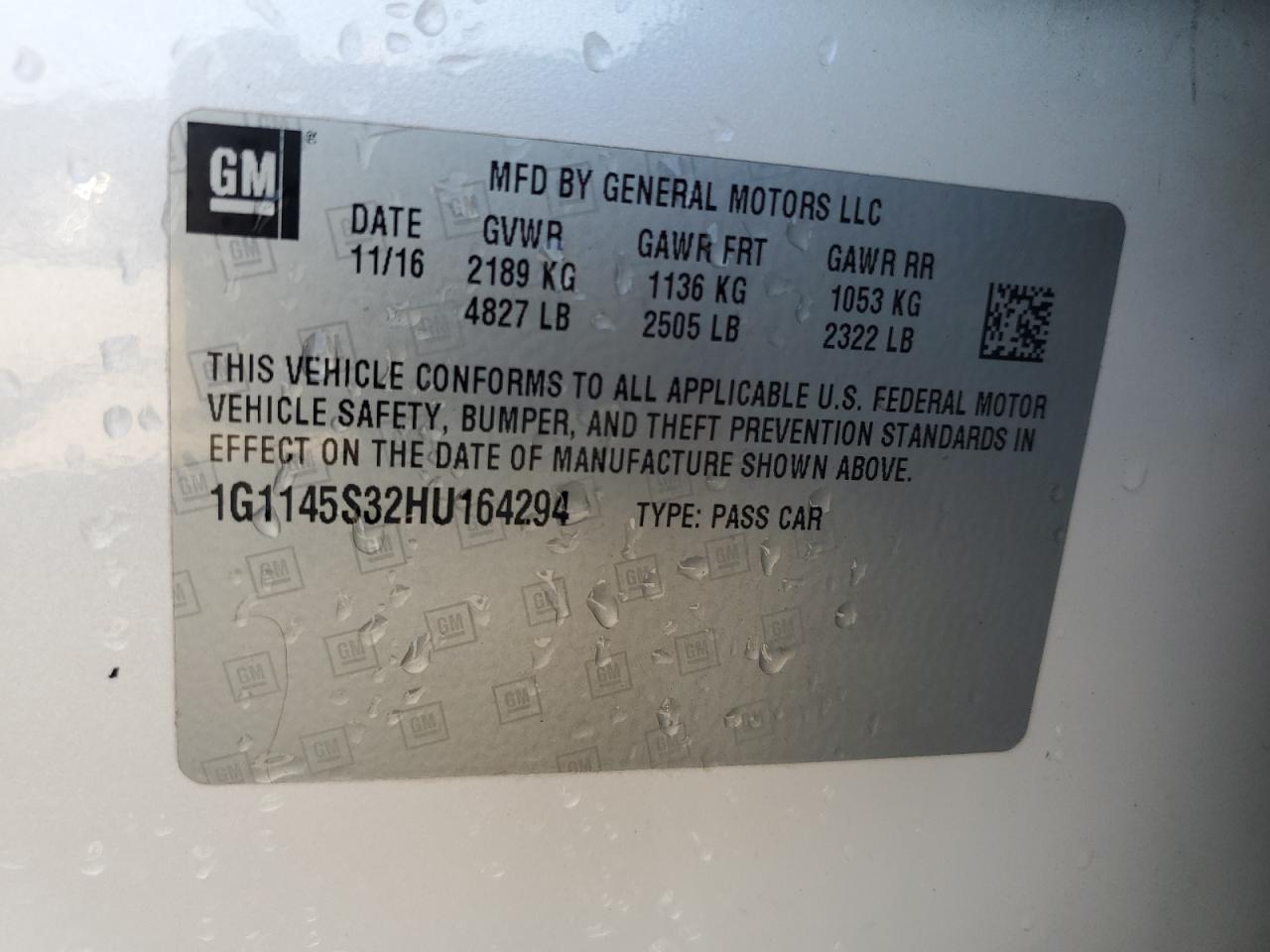 2017 Chevrolet Impala Premier VIN: 1G1145S32HU164294 Lot: 70271965