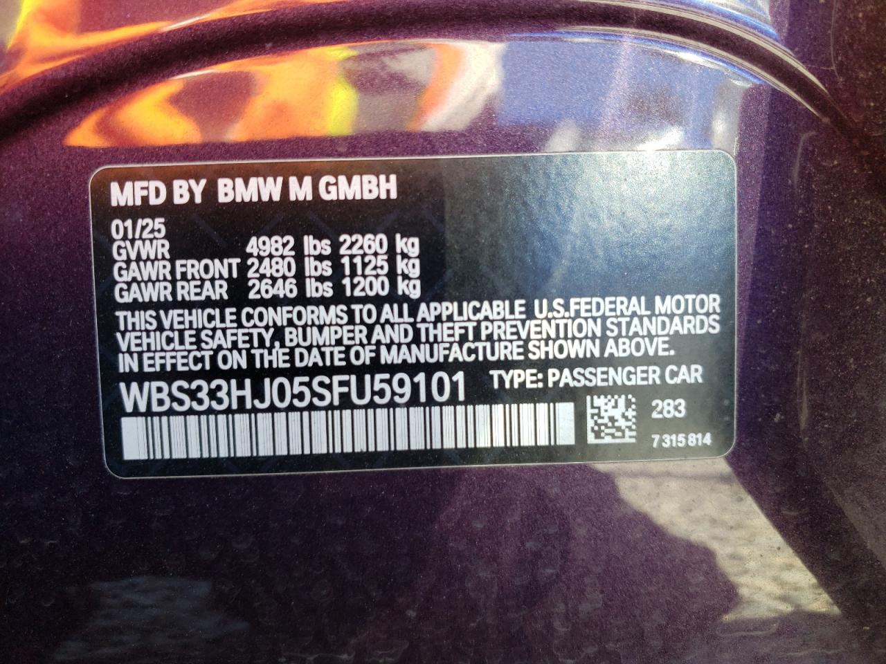 2025 BMW M3 Competition VIN: WBS33HJ05SFU59101 Lot: 70510745