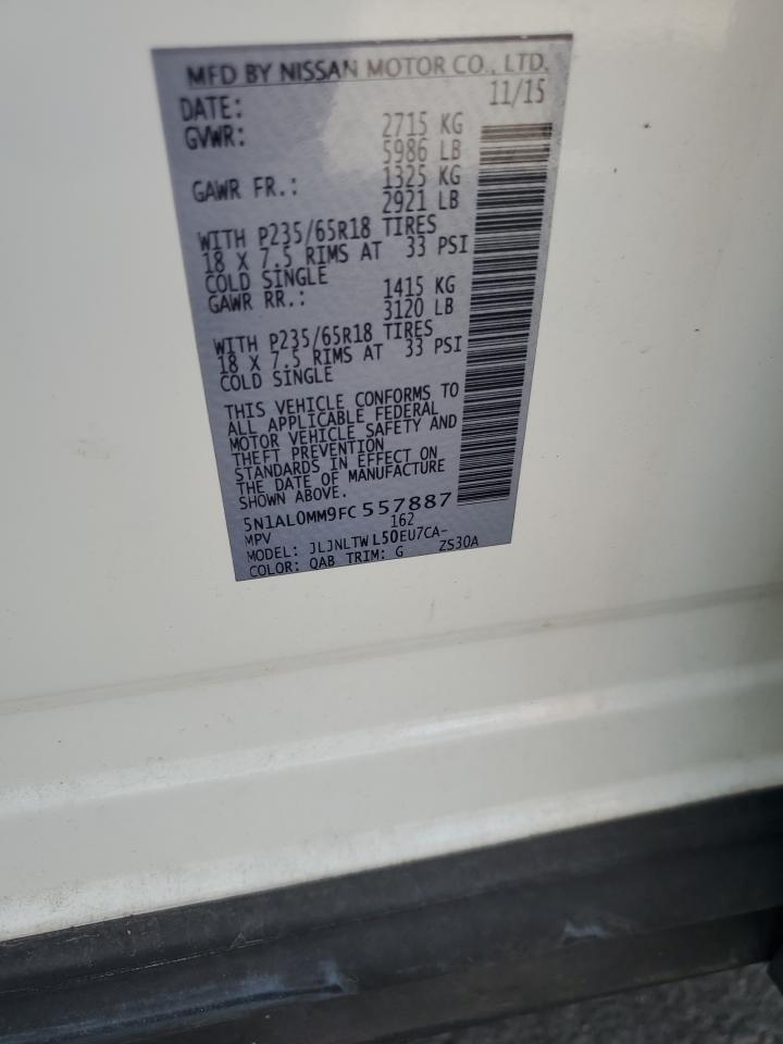 2015 Infiniti Qx60 VIN: 5N1AL0MM9FC557887 Lot: 70354355