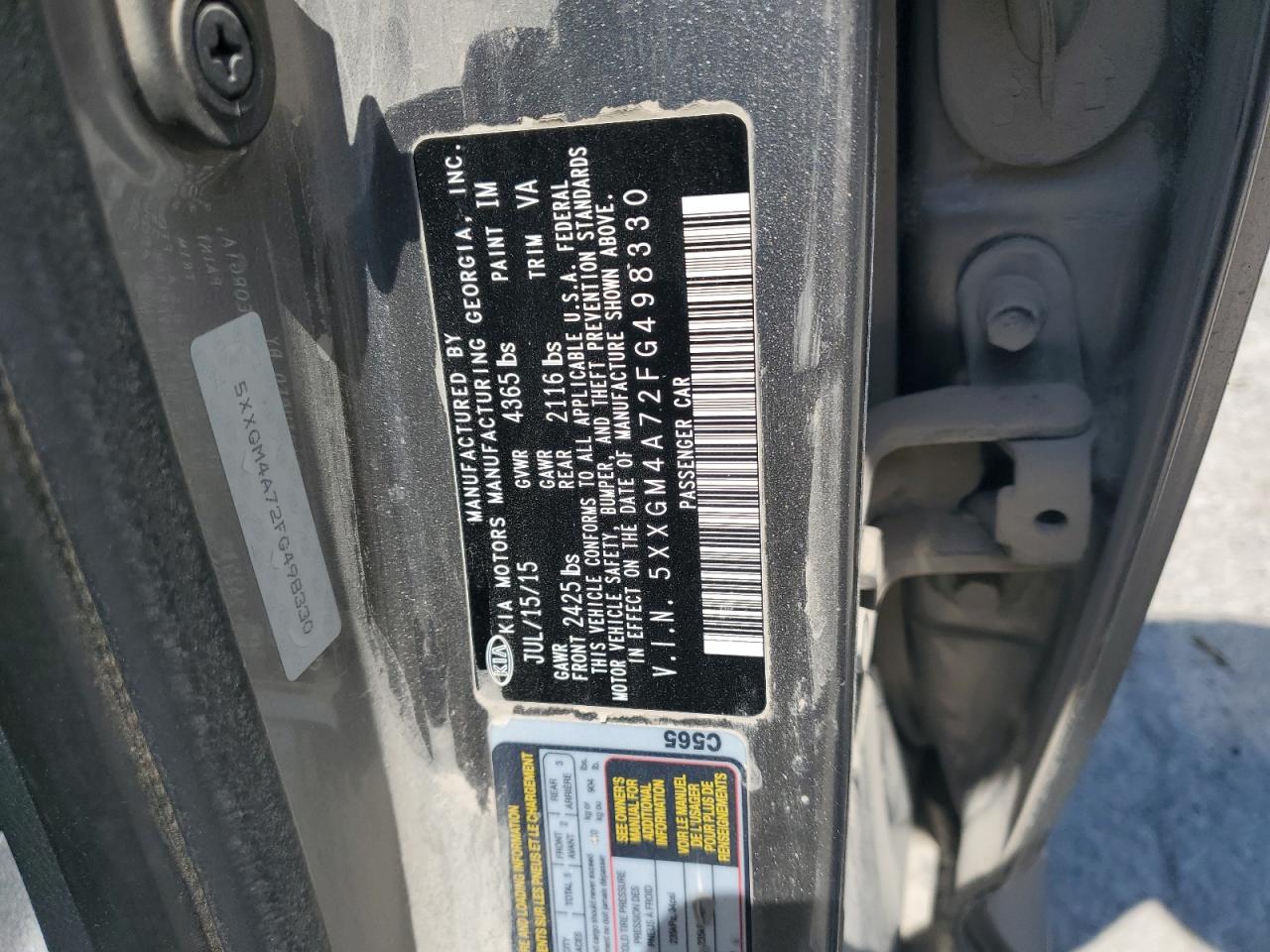 2015 Kia Optima Lx VIN: 5XXGM4A72FG498330 Lot: 68396535