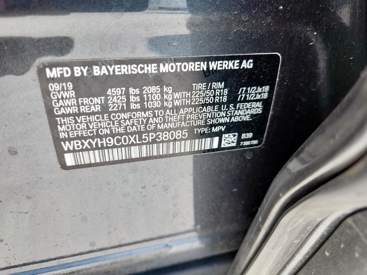 2020 BMW X2 Sdrive28I VIN: WBXYH9C0XL5P38085 Lot: 68517965