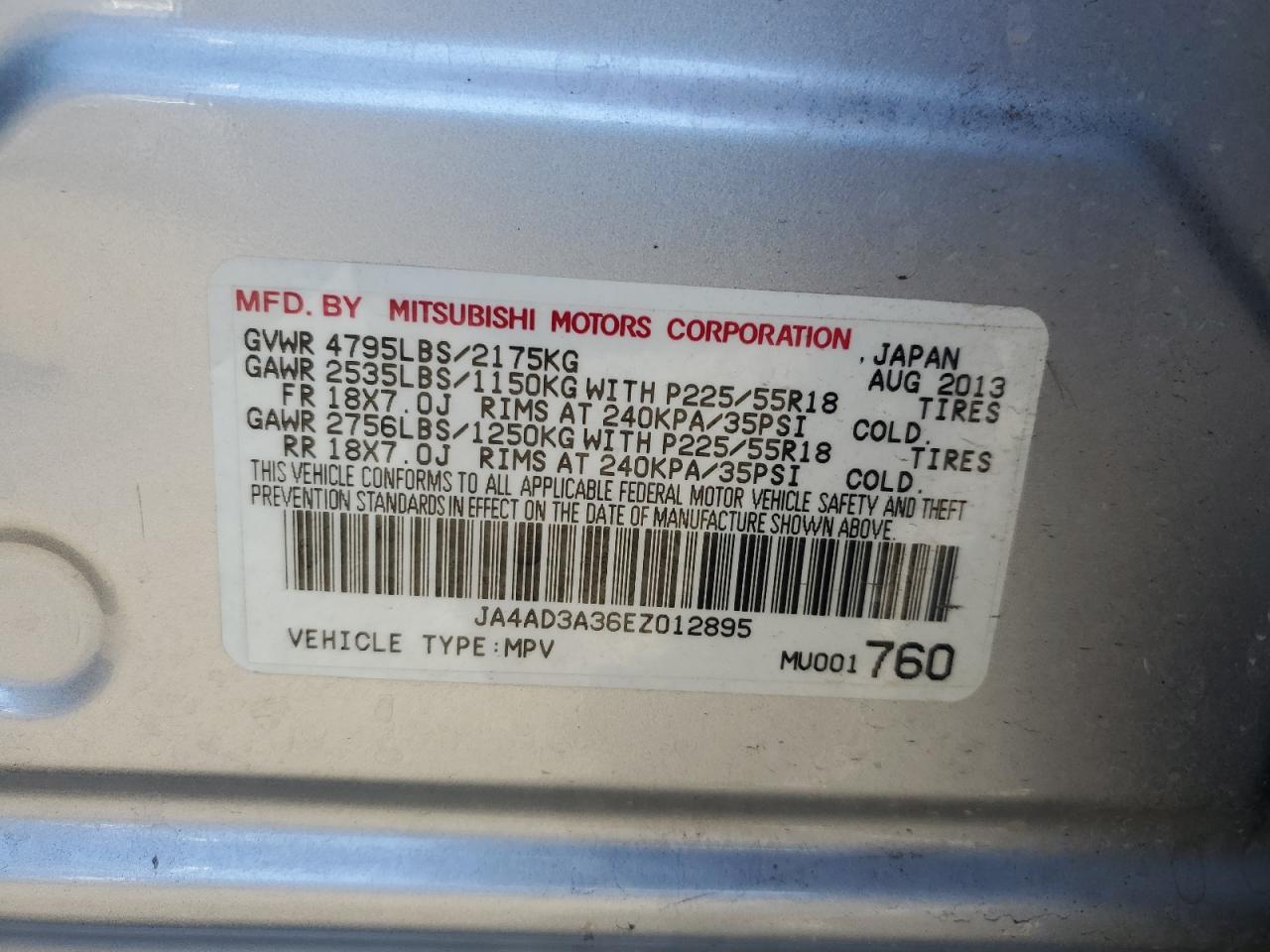 2014 Mitsubishi Outlander Se VIN: JA4AD3A36EZ012895 Lot: 69676085