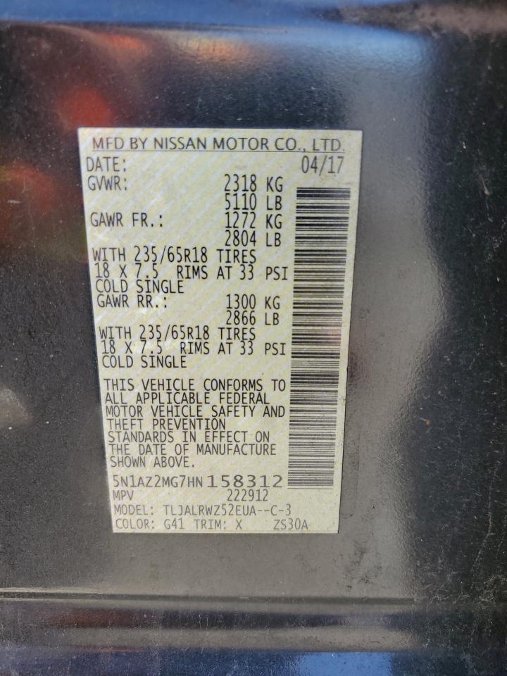 2017 Nissan Murano S VIN: 5N1AZ2MG7HN158312 Lot: 69577375