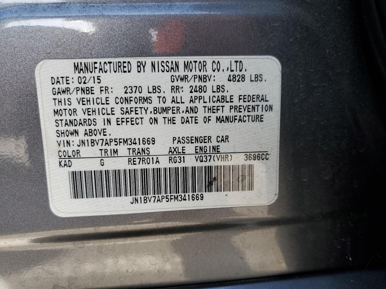 2015 Infiniti Q50 Base VIN: JN1BV7AP5FM341669 Lot: 69916835