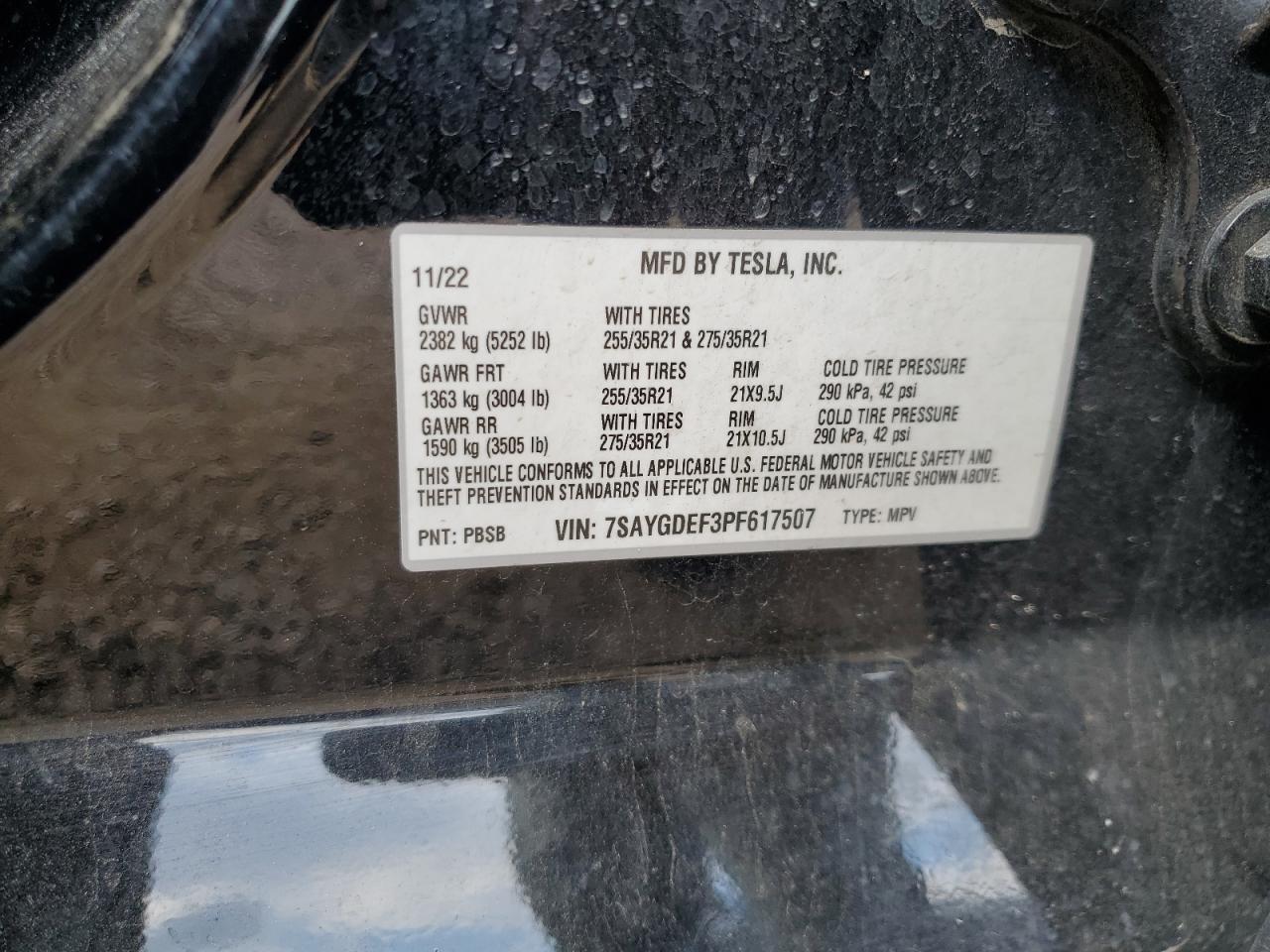 2023 Tesla Model Y VIN: 7SAYGDEF3PF617507 Lot: 71002645