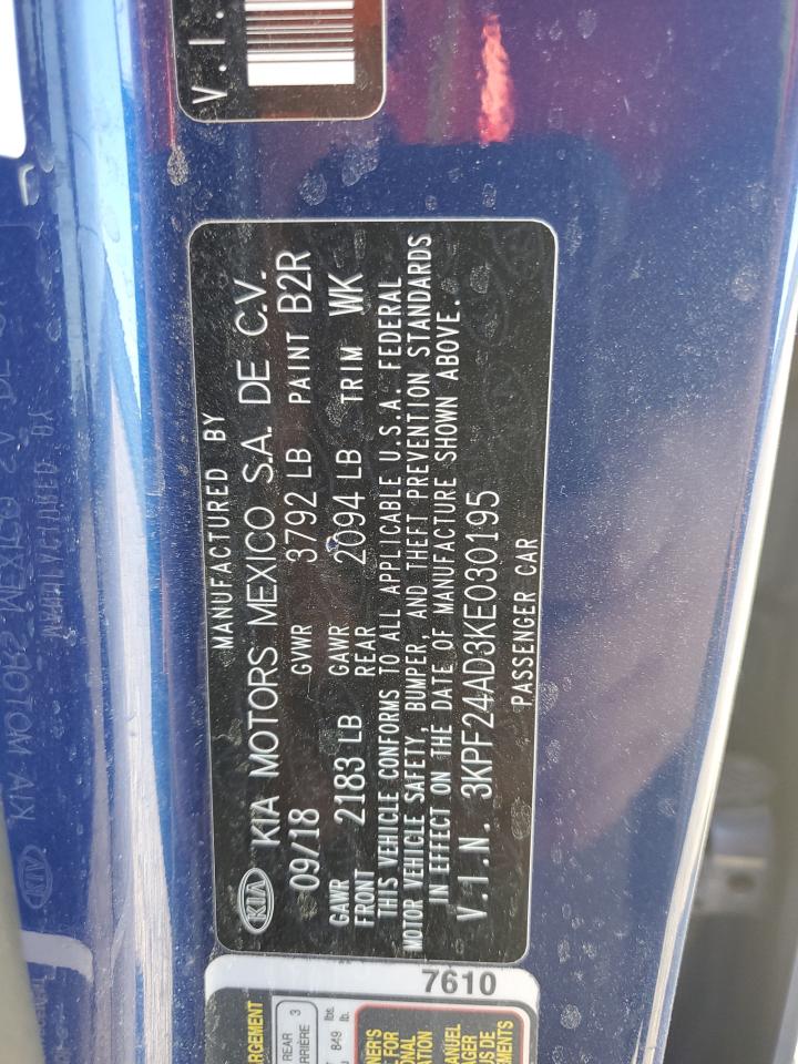 2019 Kia Forte Fe VIN: 3KPF24AD3KE030195 Lot: 70326305