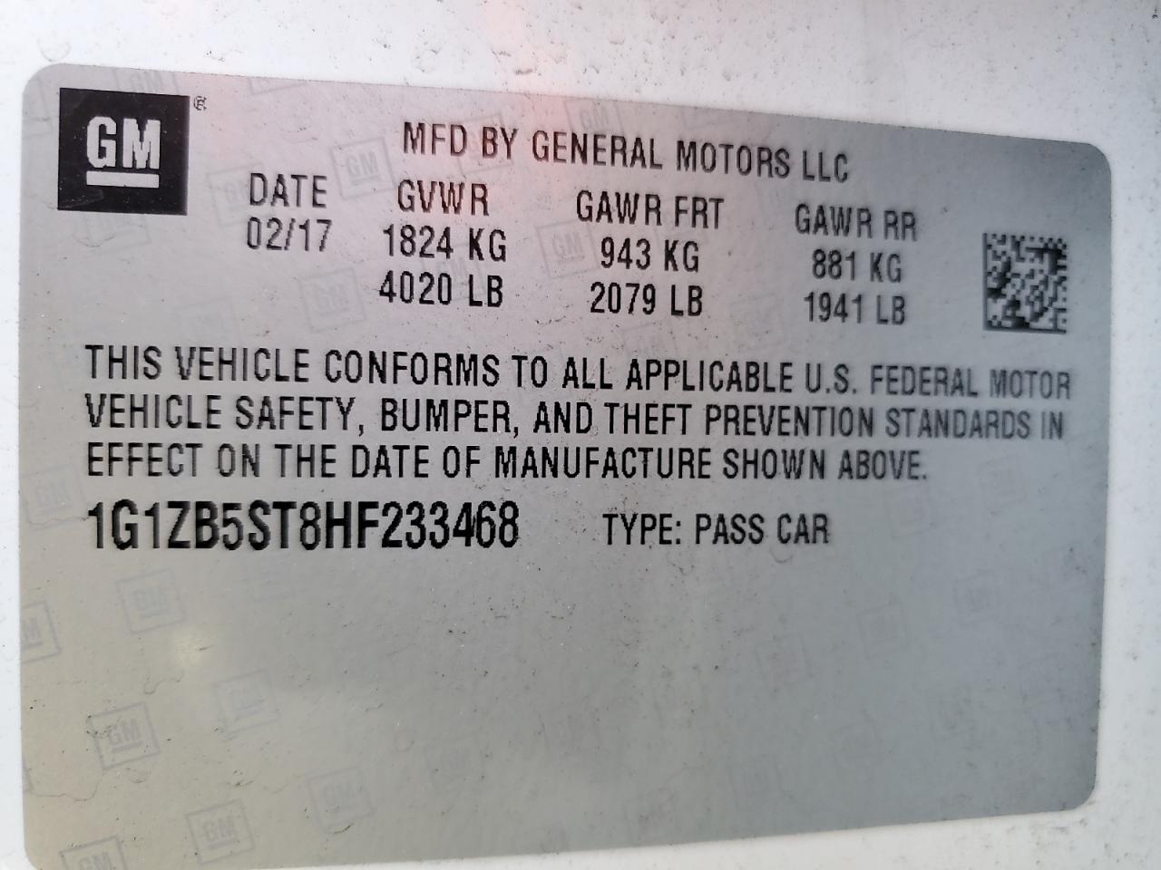 2017 Chevrolet Malibu Ls VIN: 1G1ZB5ST8HF233468 Lot: 68142675