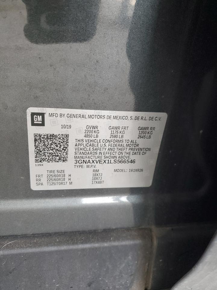 2020 Chevrolet Equinox Lt VIN: 3GNAXVEX1LS566546 Lot: 68853365