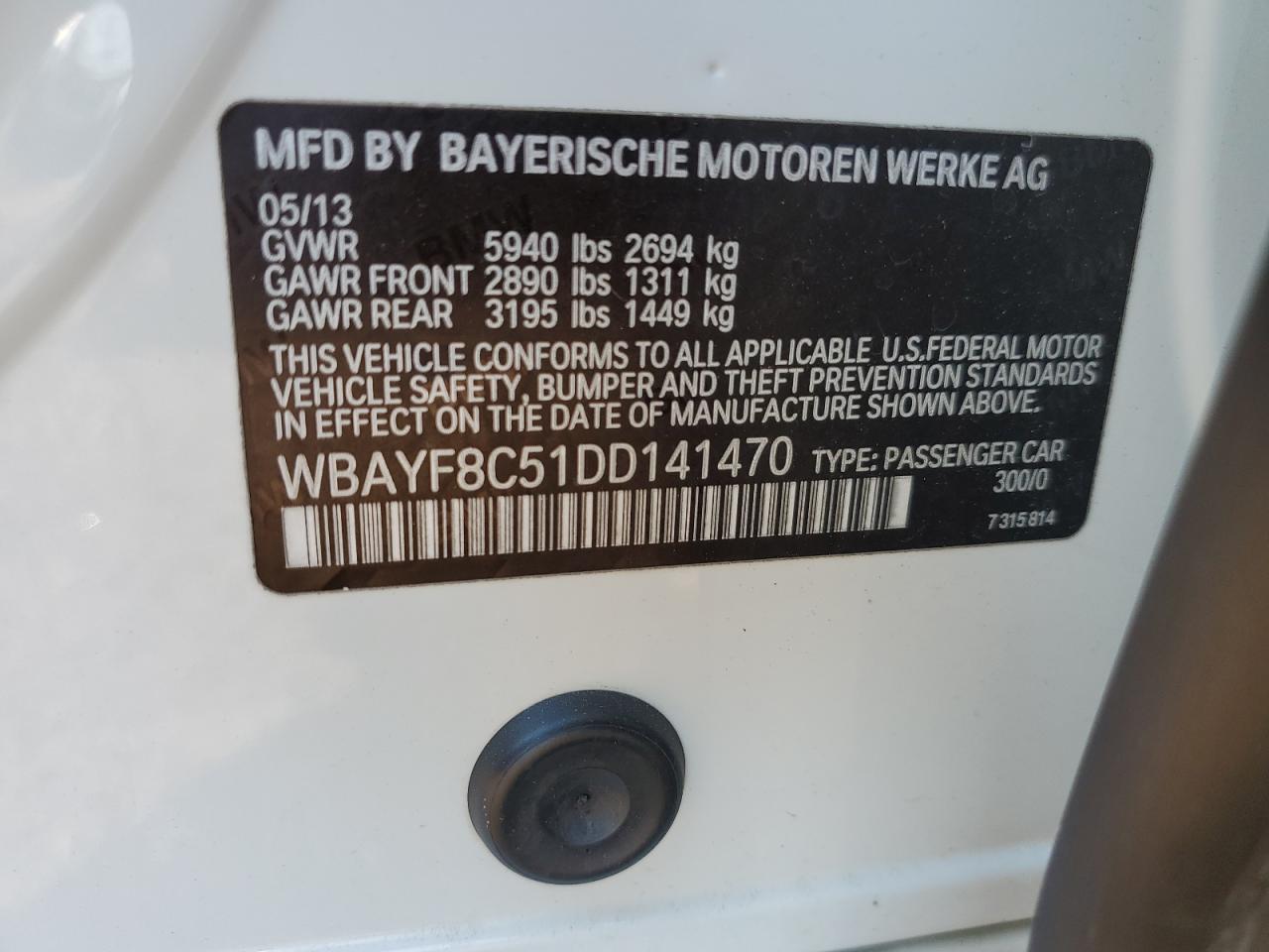 2013 BMW 750 Lxi VIN: WBAYF8C51DD141470 Lot: 67443765