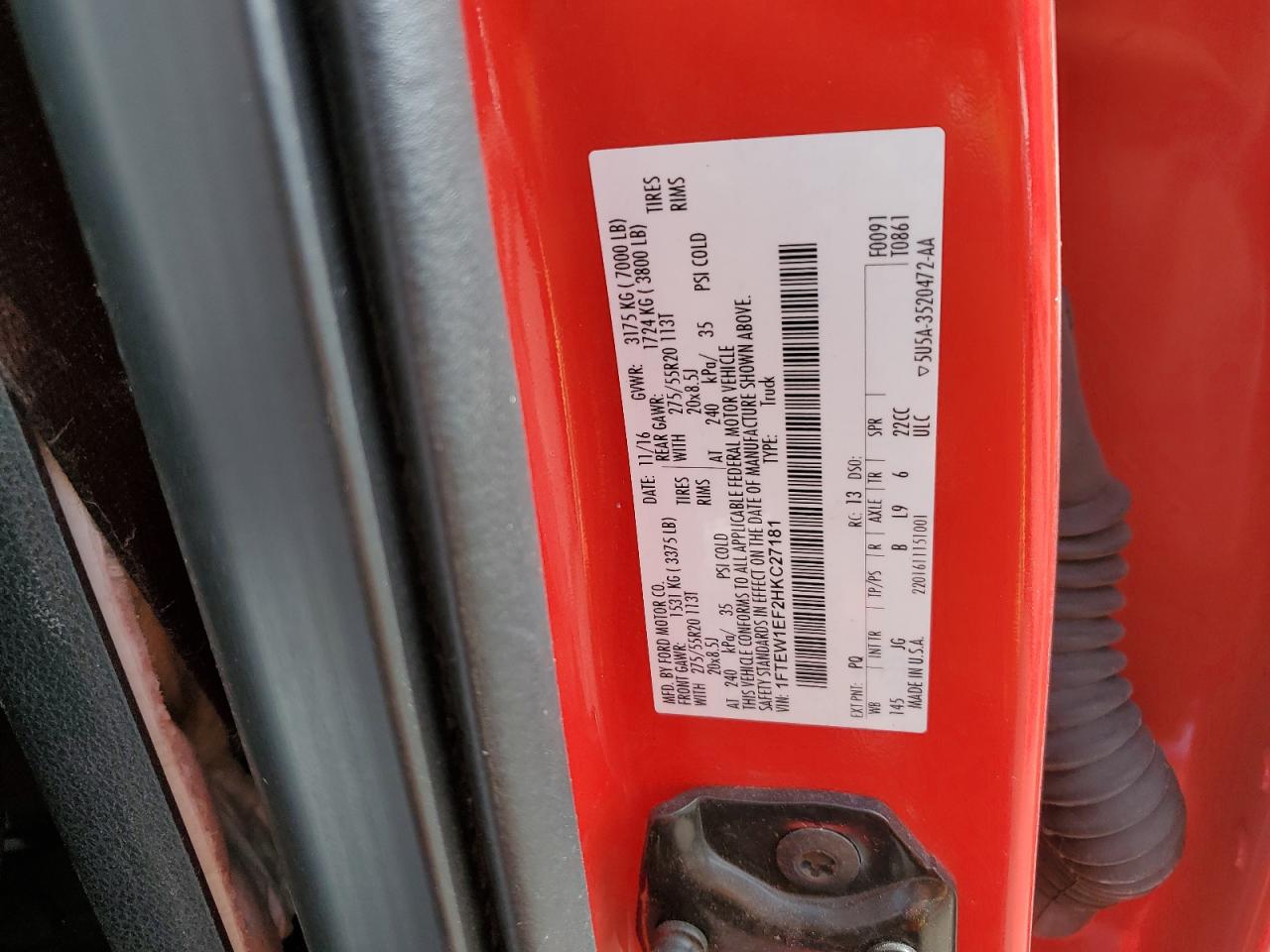 2017 Ford F150 Supercrew VIN: 1FTEW1EF2HKC27181 Lot: 69106885