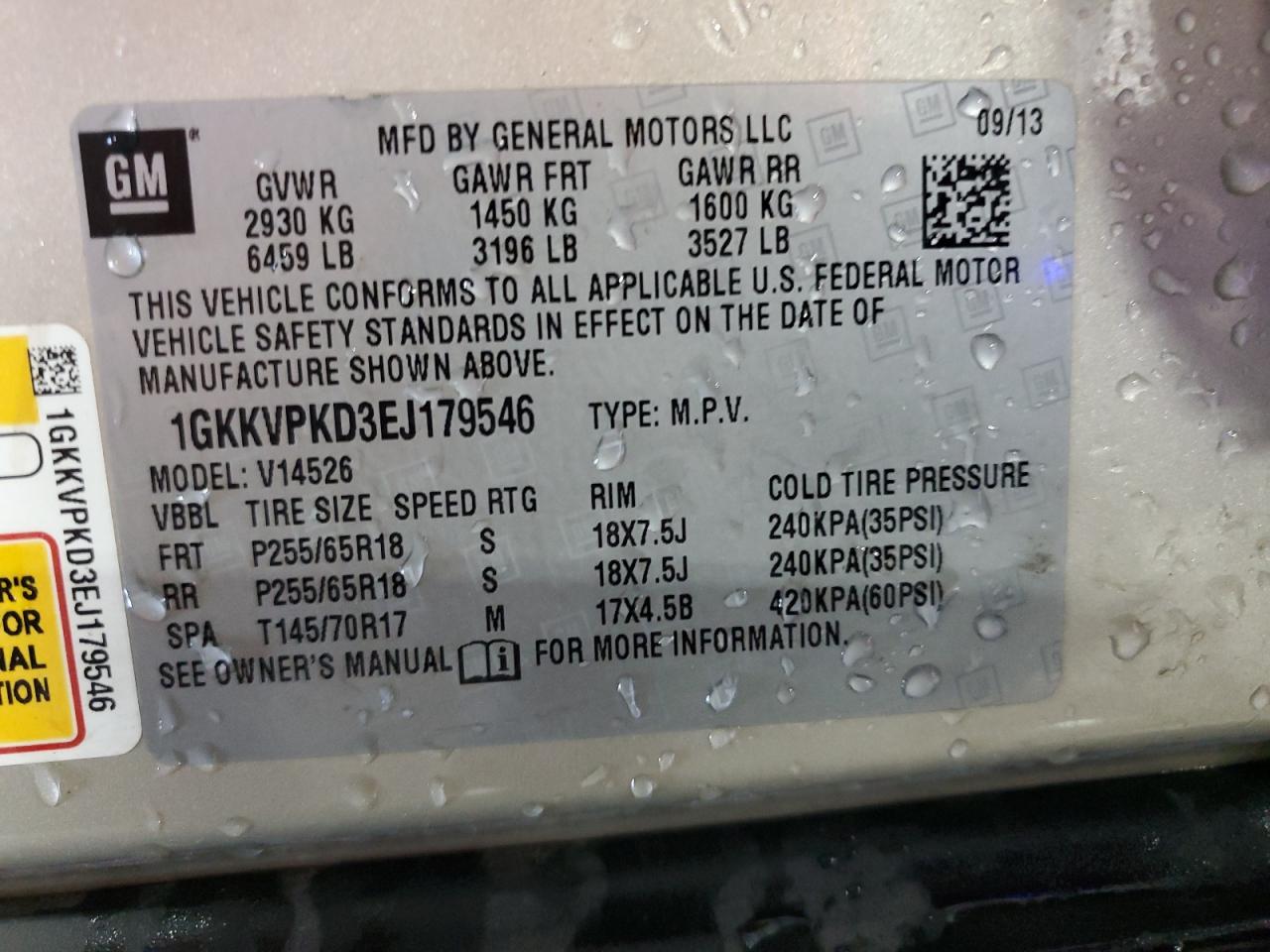 2014 GMC Acadia Sle VIN: 1GKKVPKD3EJ179546 Lot: 66988785