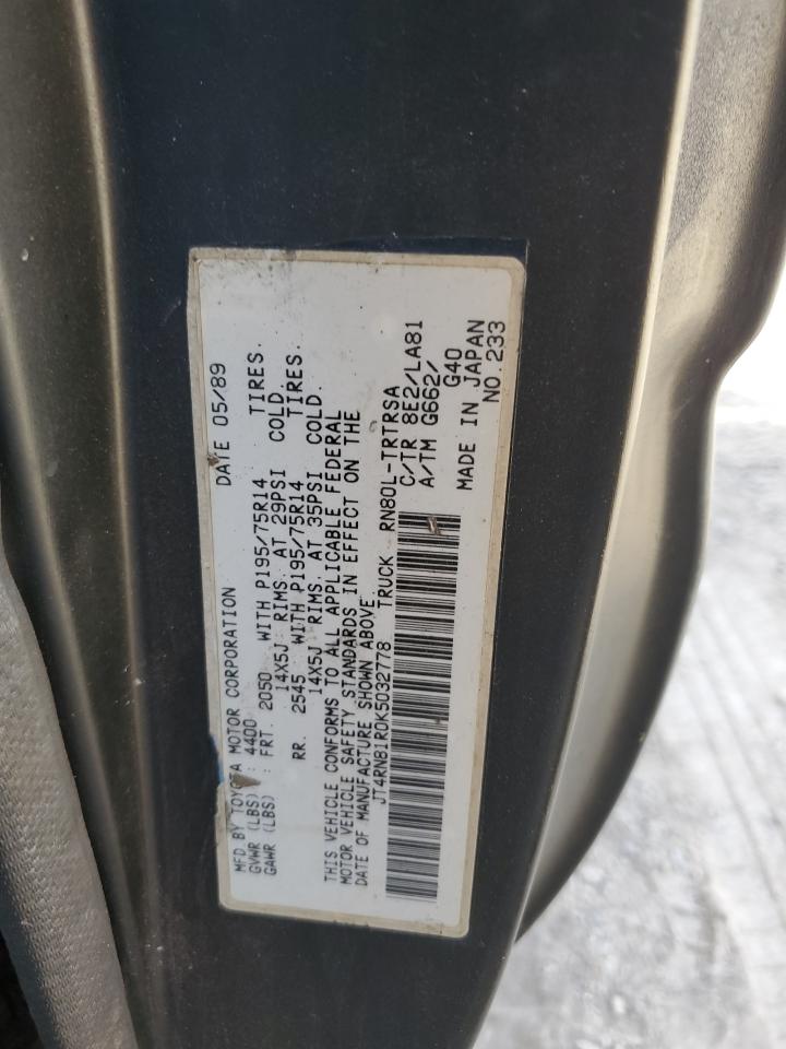 1989 Toyota Pickup 1/2 Ton Short Wheelbase VIN: JT4RN81R0K5032778 Lot: 71000315