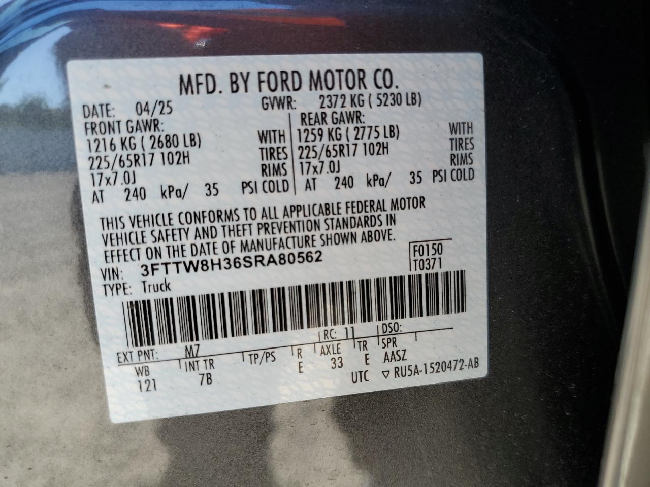 2025 Ford Maverick Xlt VIN: 3FTTW8H36SRA80562 Lot: 70160635