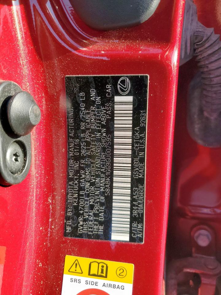 2016 Lexus Es 350 VIN: 58ABK1GG9GU007595 Lot: 69742765