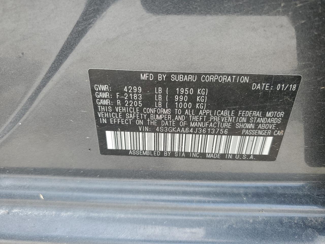 2018 Subaru Impreza VIN: 4S3GKAA64J3613756 Lot: 69550805