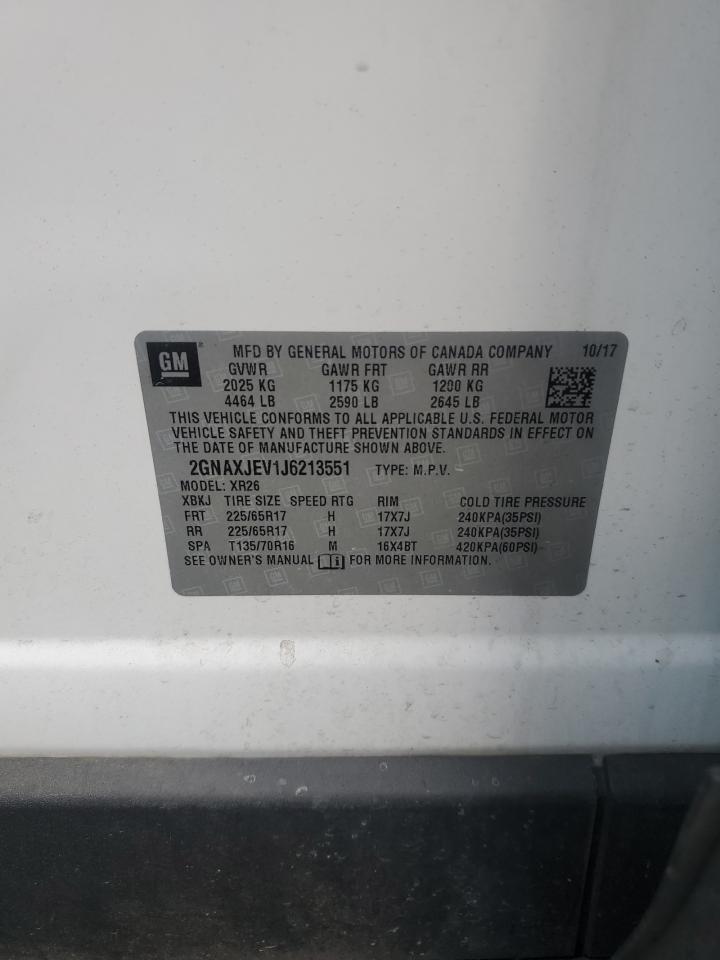 2018 Chevrolet Equinox Lt VIN: 2GNAXJEV1J6213551 Lot: 68836265