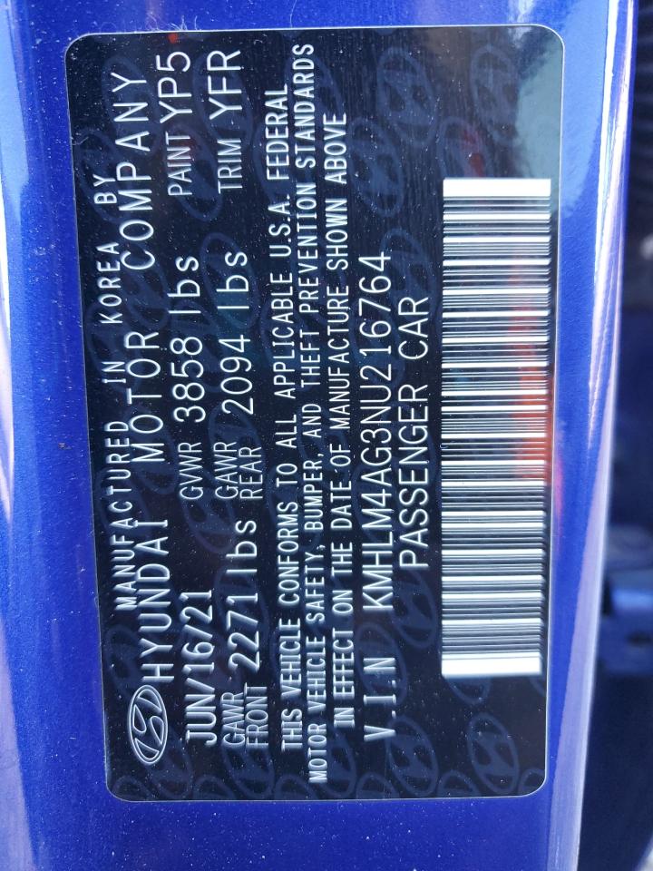 2022 Hyundai Elantra Sel VIN: KMHLM4AG3NU216764 Lot: 68040485